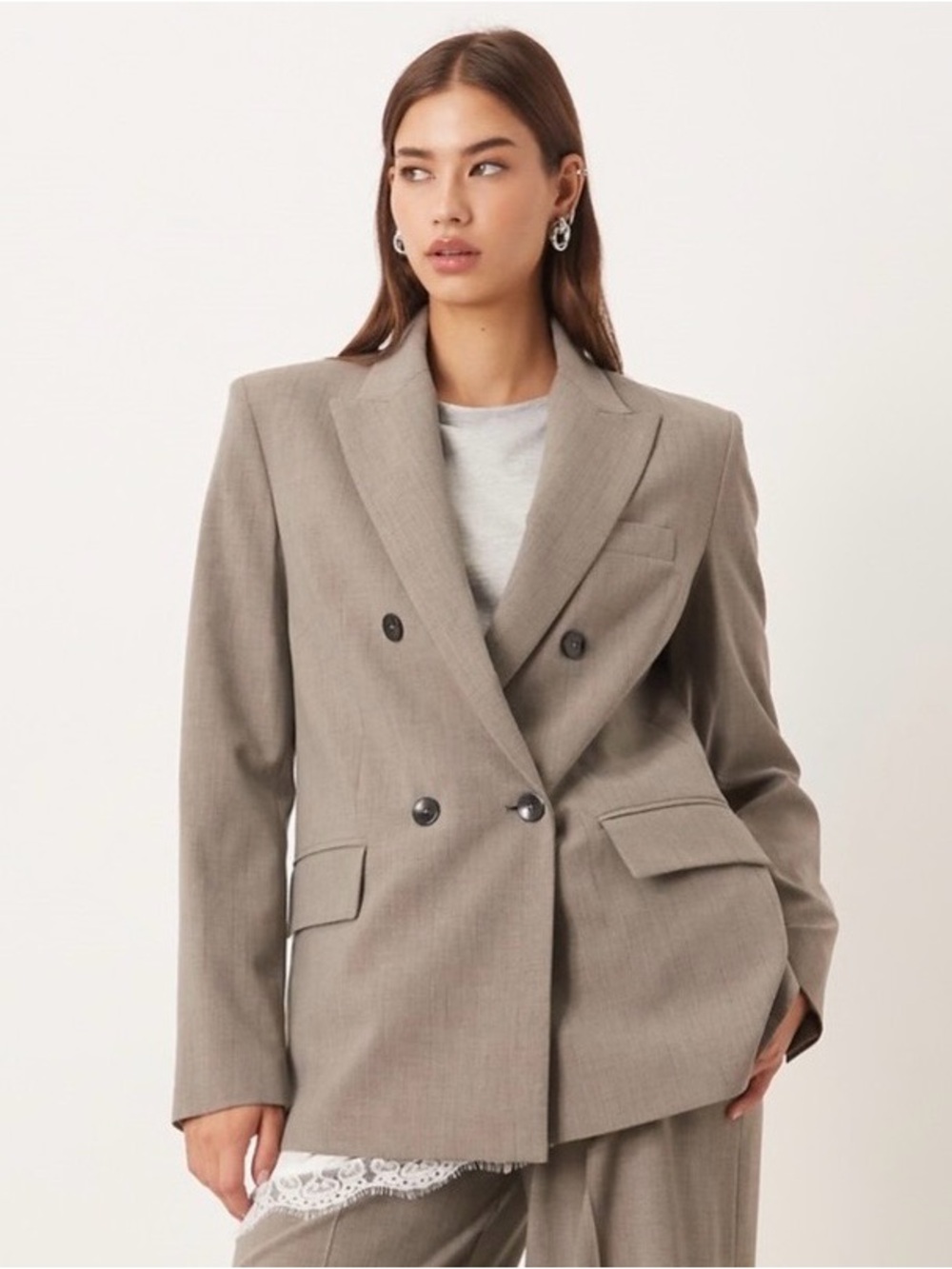 Mango Double-Breasted Taupe Blazer